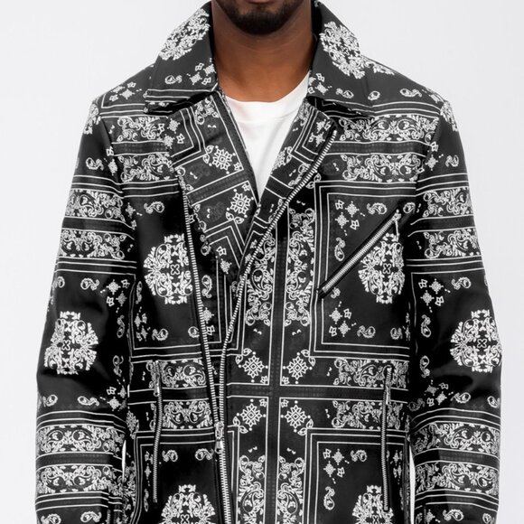 BANDANA PRINT VEGAN LEATHER JACKET - Picture 1 of 2
